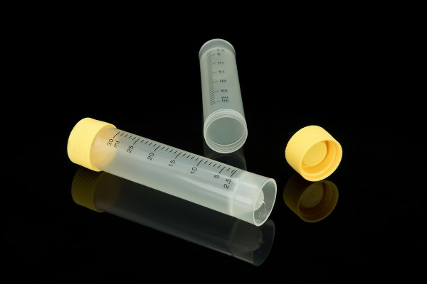 Probengefäß für Urin, 107x24mm, gelber Deckel